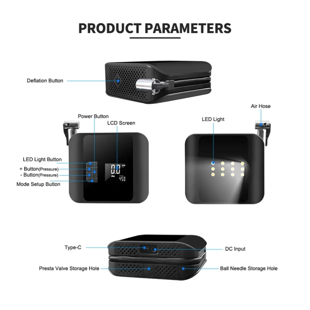 12V Wireless Cordless Rechargeable Digital Display Tyre Compressor Tire Inflator for Car/Bike/Balls