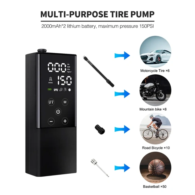 Wireless Cordless Rechargeable Digital Display Tyre Compressor Tire Inflator for Car/Motorbike/Bike/Balls