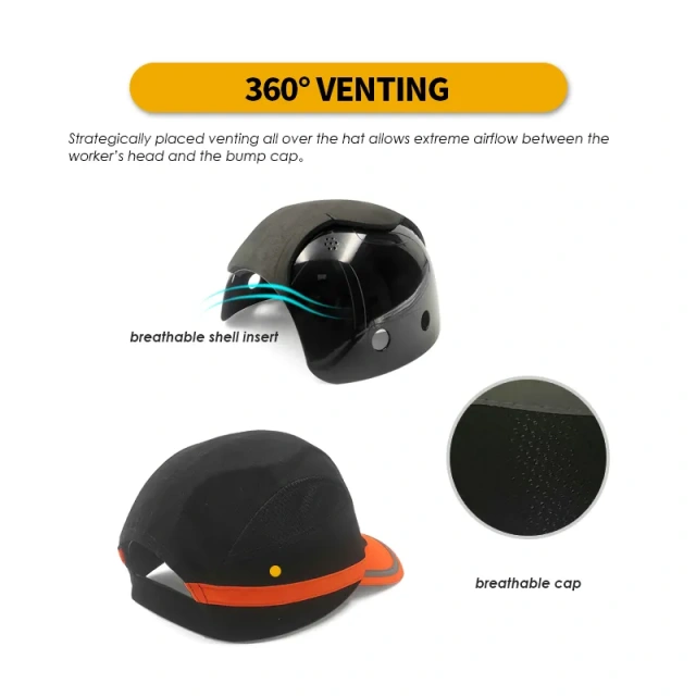 Lightweight Bump Cap orange red Baseball Hat Style Breathable Head Protection