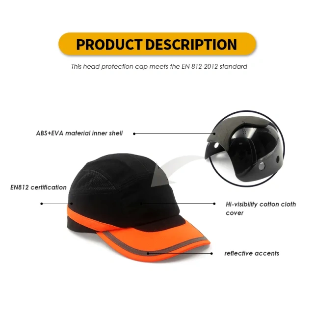 Lightweight Bump Cap orange red Baseball Hat Style Breathable Head Protection