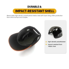 Lightweight Bump Cap orange red Baseball Hat Style Breathable Head Protection