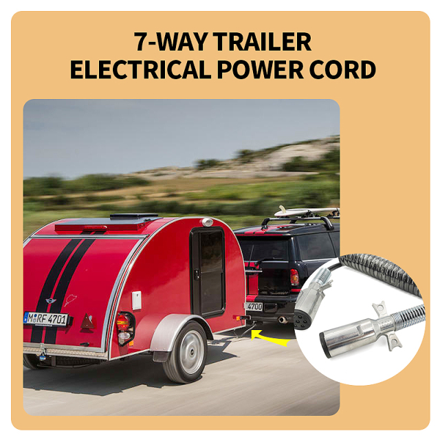 15ft Black Electrical Coil Leads Trailer Electrical Power Cord