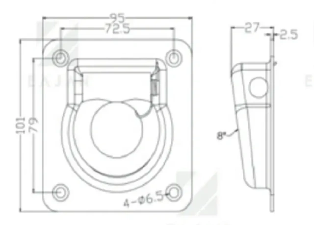 Trailer Recessed pan tie down anchor point fitting breaking force 4400 lbs