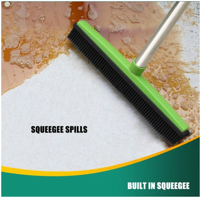 Pet Hair Rubber Broom Floor Brush for Carpet Dog Hair Remover Silicone Broom Suitable for All Surface with Built in Squeegee