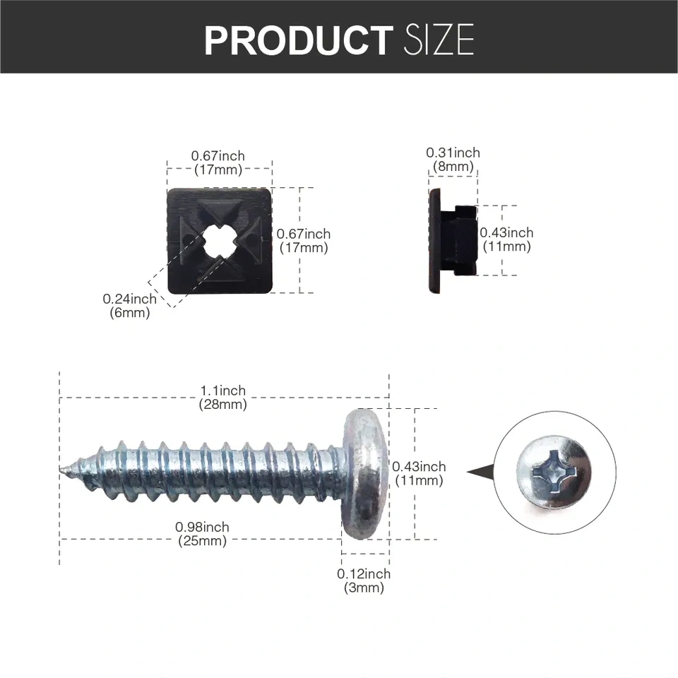 4 Sets Premium Iron Galvanized Screws Kit, Rust-Proof & Anti-Rattle License Plate Bolts