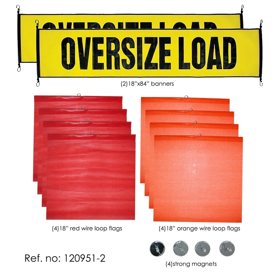FMCSA 393.87 approved UV resistant Grade 4 Truck Sign and Safety Flag Warning Kit with Zipper Bag