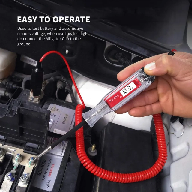 Heavy Duty 3-48V Backlit Digital LCD Circuit Tester With 140 Inches Extended Spring Wire