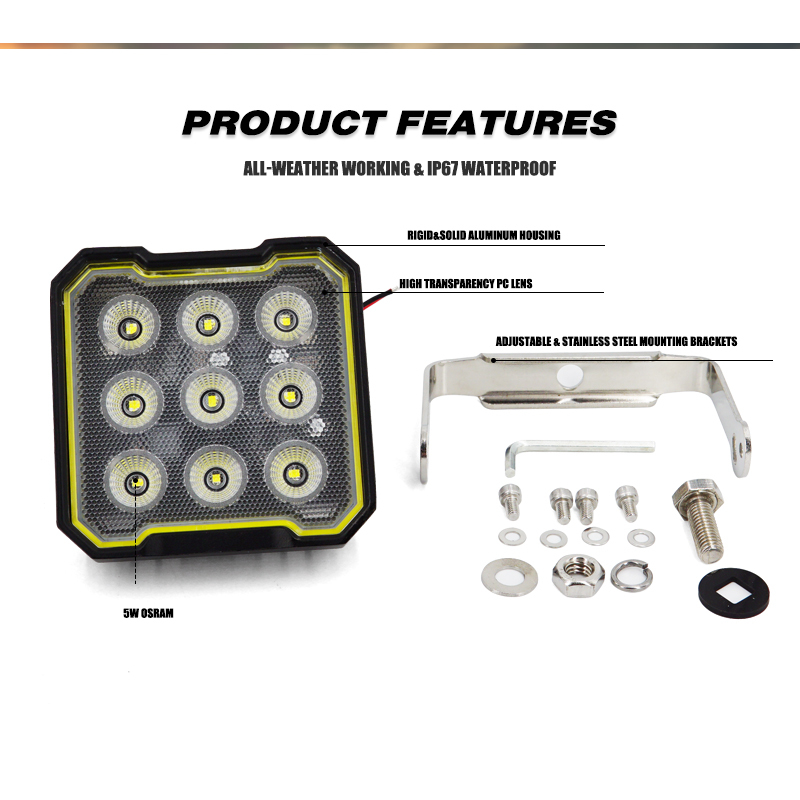 45W Car Super Bright LED Working Light Work Light Spot Light For Trucks