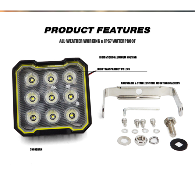 45W Car Super Bright LED Working Light Work Light Spot Light For Trucks