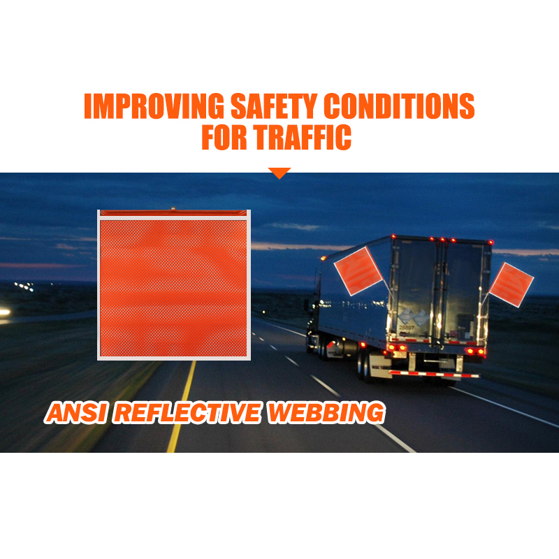 FMCSA 393.87 approved 18 x 18 Inches PVC Mesh Jersey Mesh Safety Flag with Wire Loop ANSI Reflective Webbing