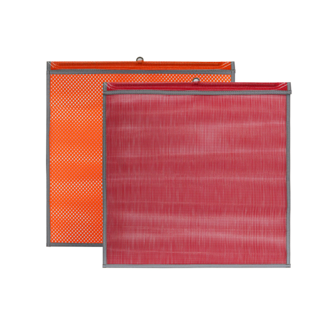 FMCSA 393.87 approved 18 x 18 Inches PVC Mesh Jersey Mesh Safety Flag with Wire Loop ANSI Reflective Webbing