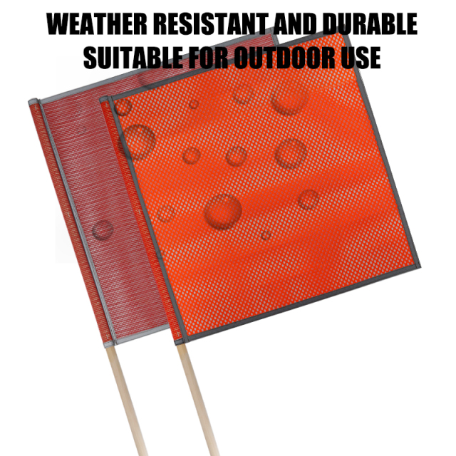 FMCSA 393.87 approved 18 x 18 Inches PVC Mesh Jersey Mesh Safety Flag With Wooden Dowel ANSI Reflective Webbing