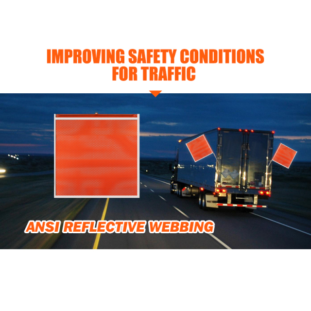 FMCSA 393.87 approved 18 x 18 Inches PVC Mesh Jersey Mesh Safety Flag With Wooden Dowel ANSI Reflective Webbing