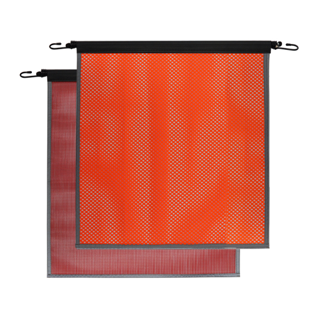 FMCSA 393.87 approved 18 x 18 Inches PVC Mesh Jersey Mesh Safety Flag With Bungee Cord ANSI Reflective Webbing