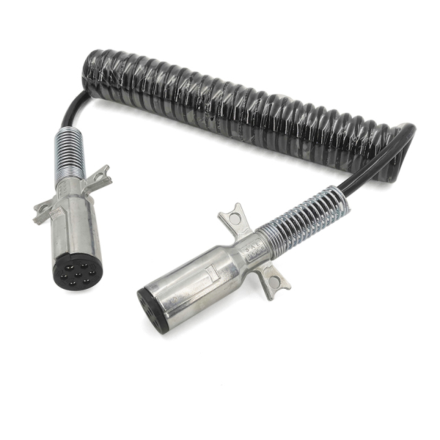 15ft Black Electrical Coil Leads Trailer Electrical Power Cord