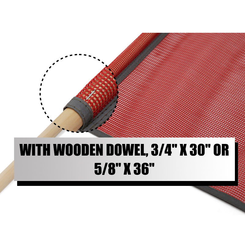 FMCSA 393.87 approved 18 x 18 Inches PVC Mesh Jersey Mesh Safety Flag With Wooden Dowel ANSI Reflective Webbing
