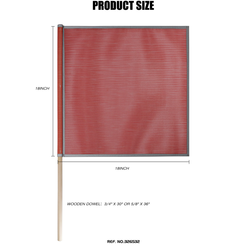 FMCSA 393.87 approved 18 x 18 Inches PVC Mesh Jersey Mesh Safety Flag With Wooden Dowel ANSI Reflective Webbing