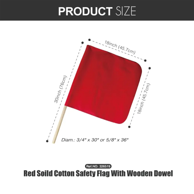 FMCSA 393.87 approved 18 x 18 Inches Red Soild Cotton Safety Flag With Wooden Dowel
