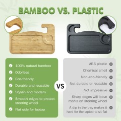 Bamboo Double-Sided Steering Wheel Tray Steering Wheel Desk for Laptop iPad or Notebook