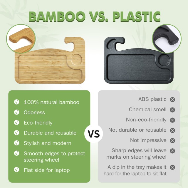 Bamboo Double-Sided Steering Wheel Tray Steering Wheel Desk for Laptop iPad or Notebook