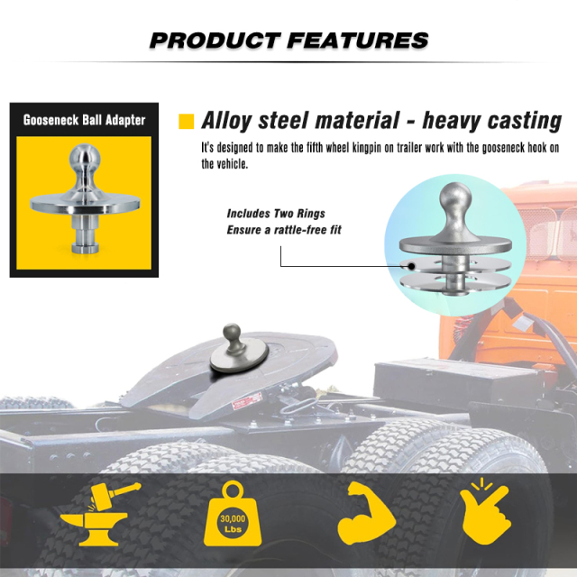 Gooseneck Ball Adapter Kingpin to Gooseneck Ball Adapter Hitch Used for Tractor-Trailer Fifth Wheels