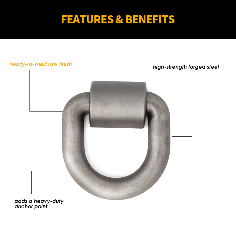 Heavy Duty Weld-On Forged D Ring 47000 Pounds Break Strength for Trailers Trucks and Cargo Tie Downs
