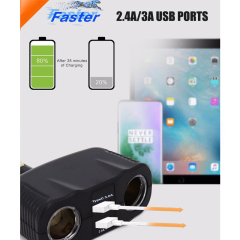 12V Twin Power Socket Two USB Ports Cigarette Lighter Splitter