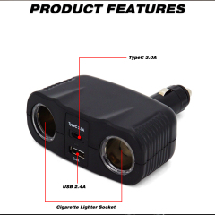 12V Twin Power Socket Two USB Ports Cigarette Lighter Splitter