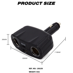 12V Twin Power Socket Two USB Ports Cigarette Lighter Splitter