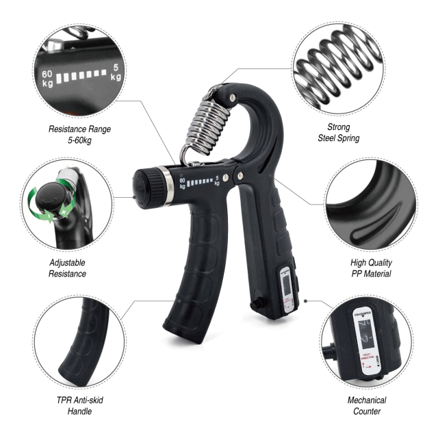 5-60 kg Adjustable Hand Grips Strengthener Exerciser with Mechanical Counter