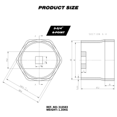 3-3/4" 6-Point Axle Nut Socket, 3/4" Drive