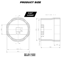3-3/4" 8-Point Axle Nut Socket, 3/4" Drive