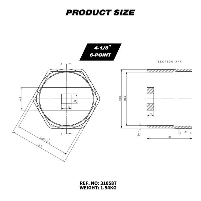 4-1/8" 6-Point Axle Nut Socket, 3/4" Drive