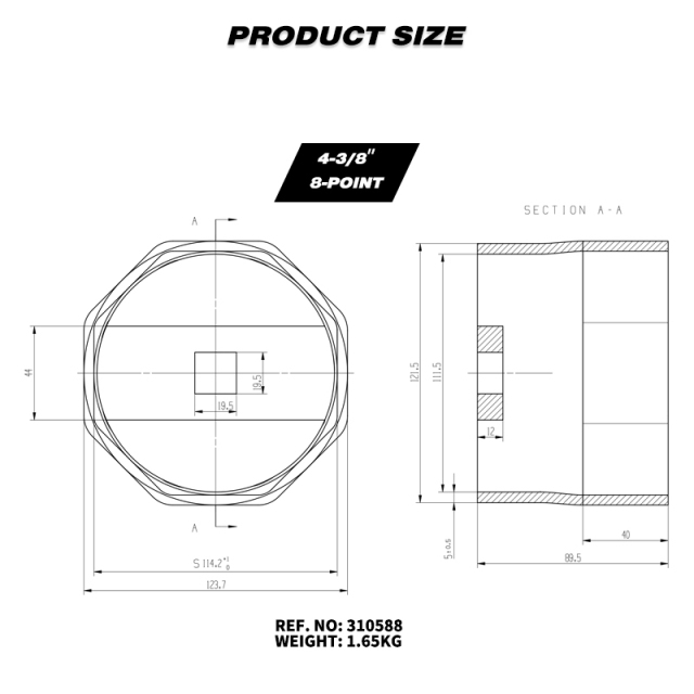 4-3/8" 8-Point axle nut socket, 3/4" drive