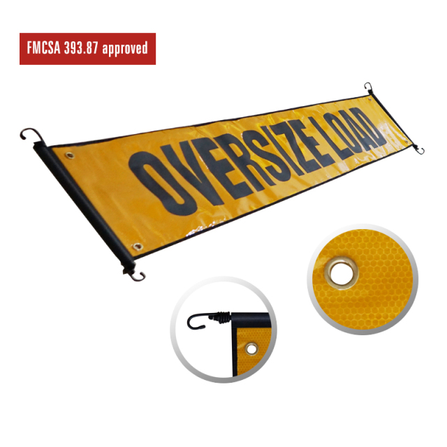 FMCSA 393.87 approved Silk screen print UV resistant Grade 4 Reflective Oversize Load Grommet Banners With Bungee Cords