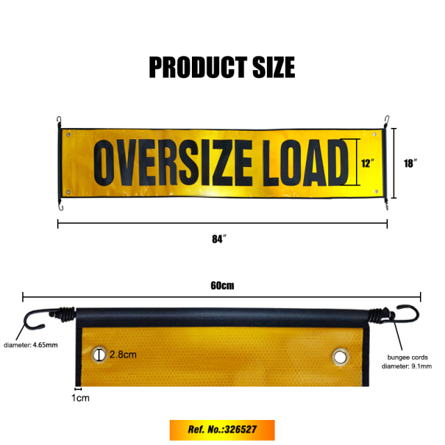 FMCSA 393.87 approved Silk screen print UV resistant Grade 4 Reflective Oversize Load Grommet Banners With Bungee Cords