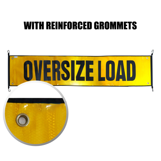 FMCSA 393.87 approved Silk screen print UV resistant Grade 4 Reflective Oversize Load Grommet Banners With Bungee Cords