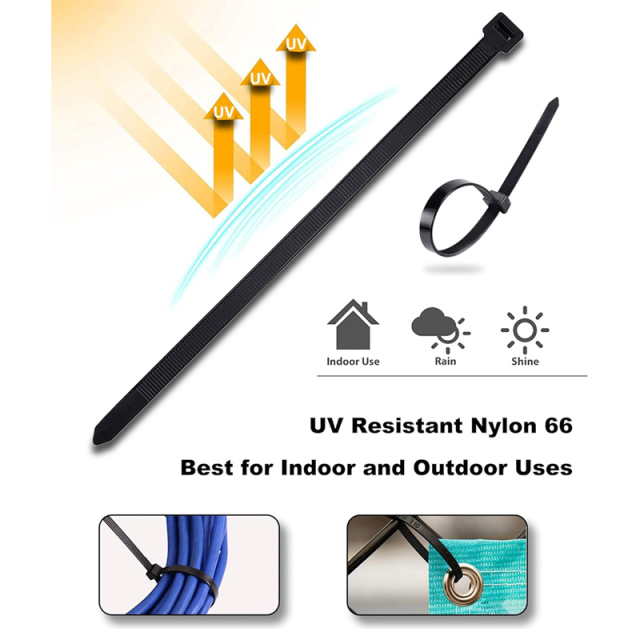 100 Pieces Heavy Duty 120lbs 15.5-inch Black Nylon Zip Ties Industrial Strength Cable Ties