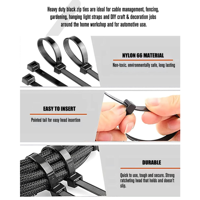 100 Pieces Heavy Duty 120lbs 15.5-inch Black Nylon Zip Ties Industrial Strength Cable Ties