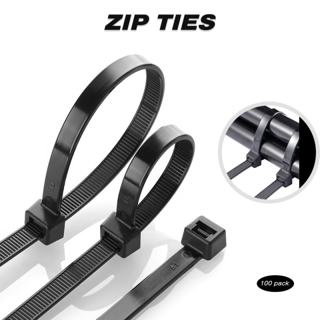 100 Pieces Heavy Duty 120lbs 15.5-inch Black Nylon Zip Ties Industrial Strength Cable Ties