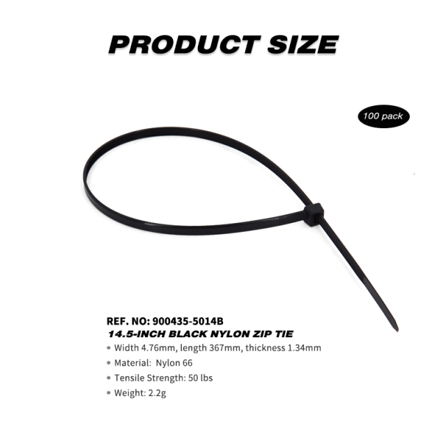 100 Pieces Heavy Duty 50lbs 14.5-inch Black Nylon Zip Ties Industrial Strength Cable Ties