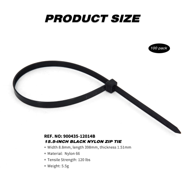 100 Pieces Heavy Duty 120lbs 15.5-inch Black Nylon Zip Ties Industrial Strength Cable Ties