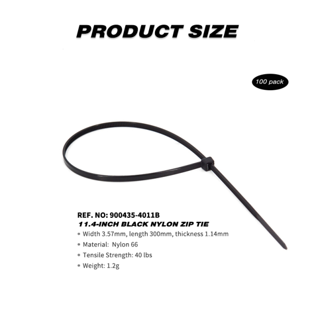 100 Pieces Heavy Duty 40lbs 11.4-inch Black Nylon Zip Ties Industrial Strength Cable Ties