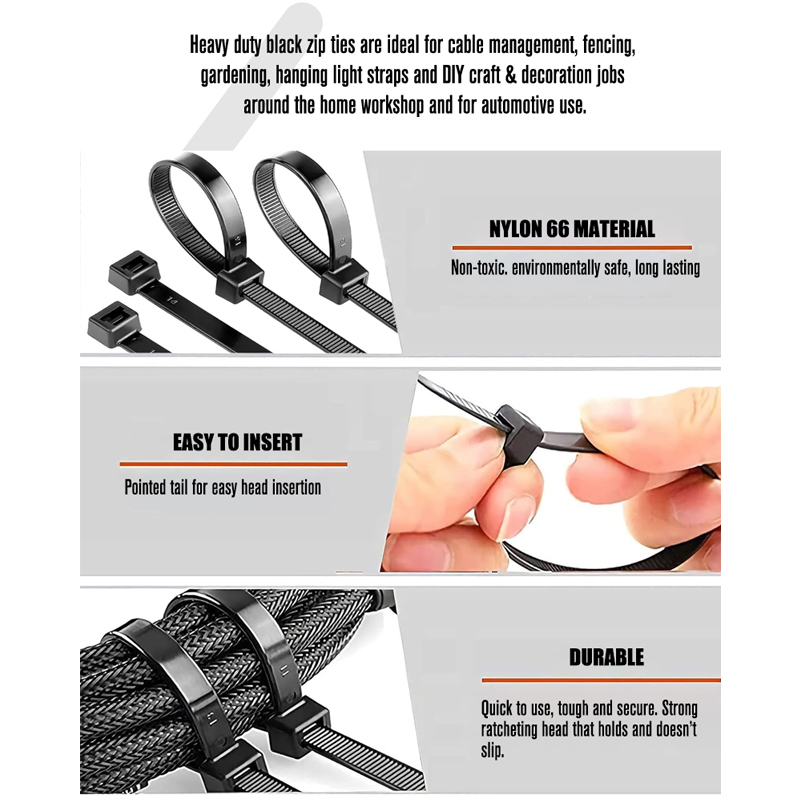 100 Pieces Heavy Duty 50lbs 7.4-inch Black Nylon Zip Ties Industrial Strength Cable Ties