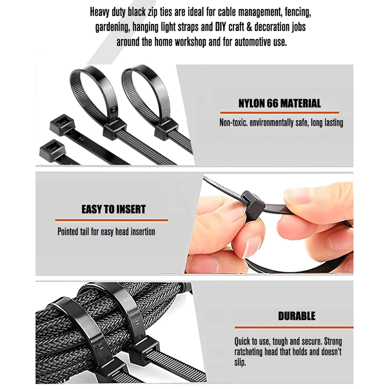100 Pieces Heavy Duty 40lbs 11.4-inch Black Nylon Zip Ties Industrial Strength Cable Ties