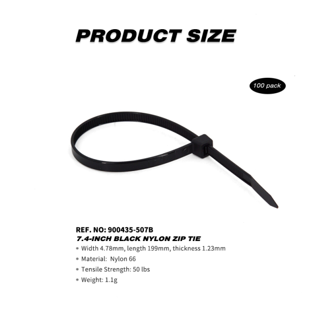 100 Pieces Heavy Duty 50lbs 7.4-inch Black Nylon Zip Ties Industrial Strength Cable Ties