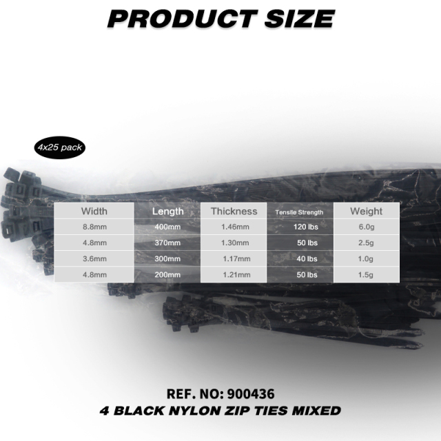 100 Pieces Heavy Duty 4 Black Nylon Zip Ties mixed Industrial Strength Cable Ties