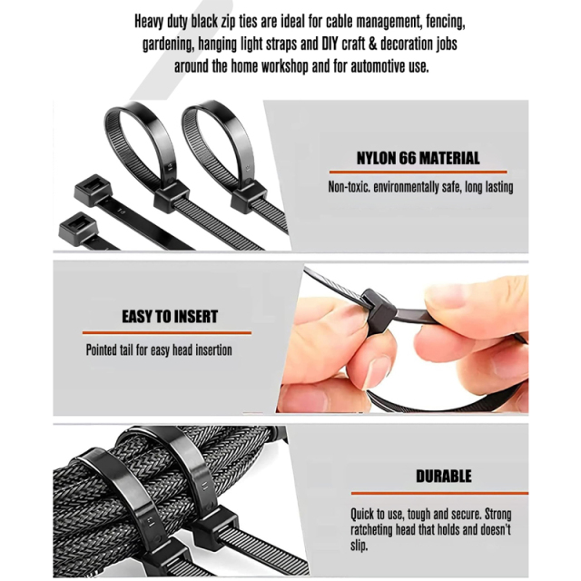 100 Pieces Heavy Duty 4 Black Nylon Zip Ties mixed Industrial Strength Cable Ties
