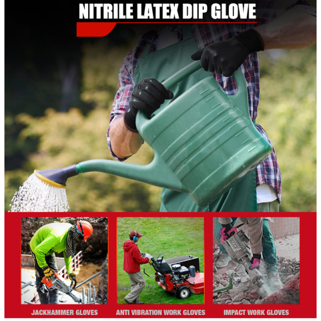 Nitrile Latex Dip Glove Rubber Latex Coated for Work Construction