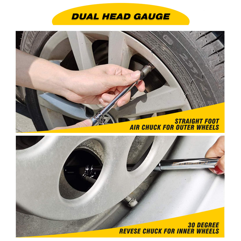 Dual Head Truck Tire Pressure Gauge 10-160PSI Alumium Bar Scale